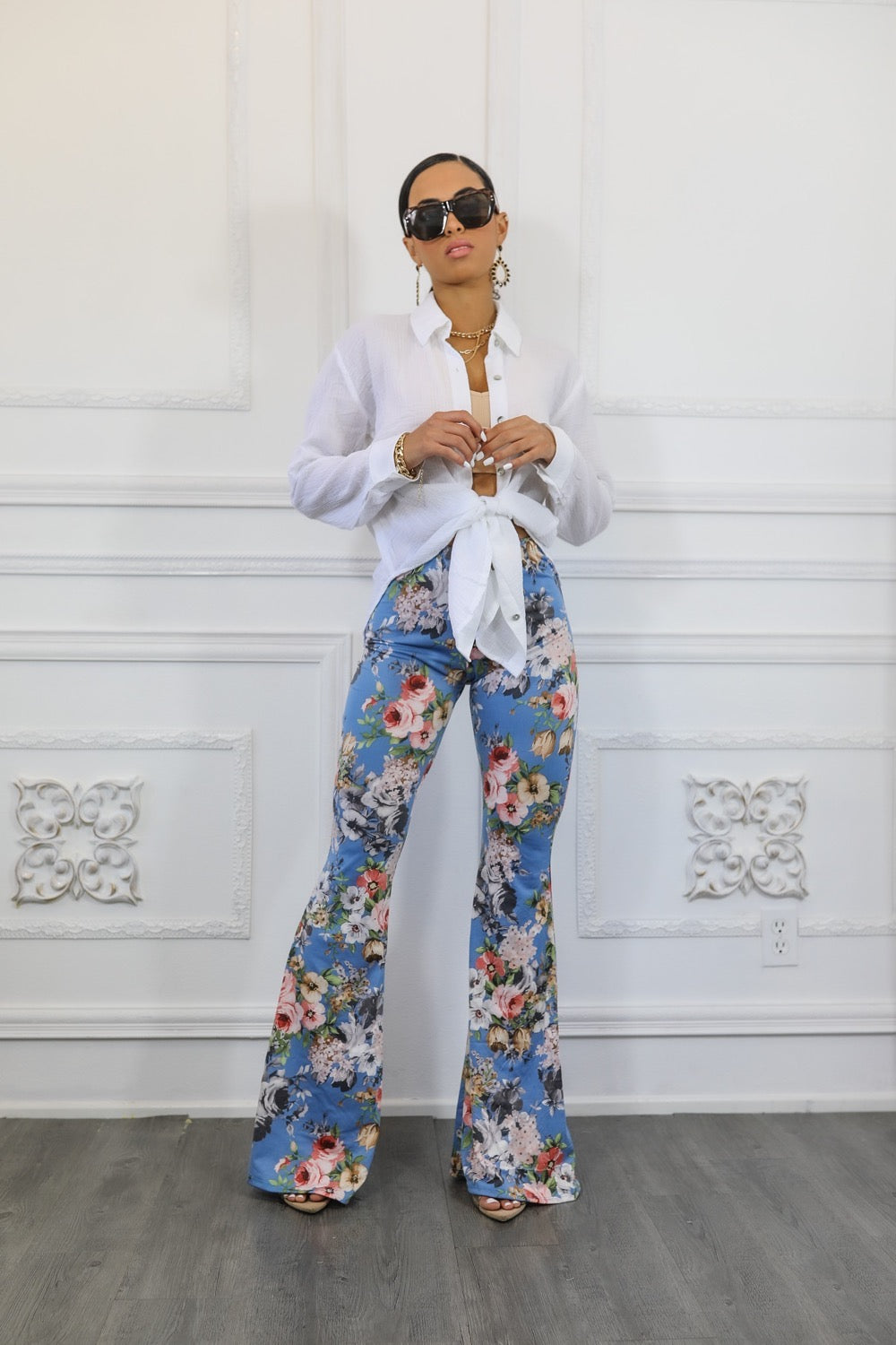 Floral Print Bell Bottom Pants