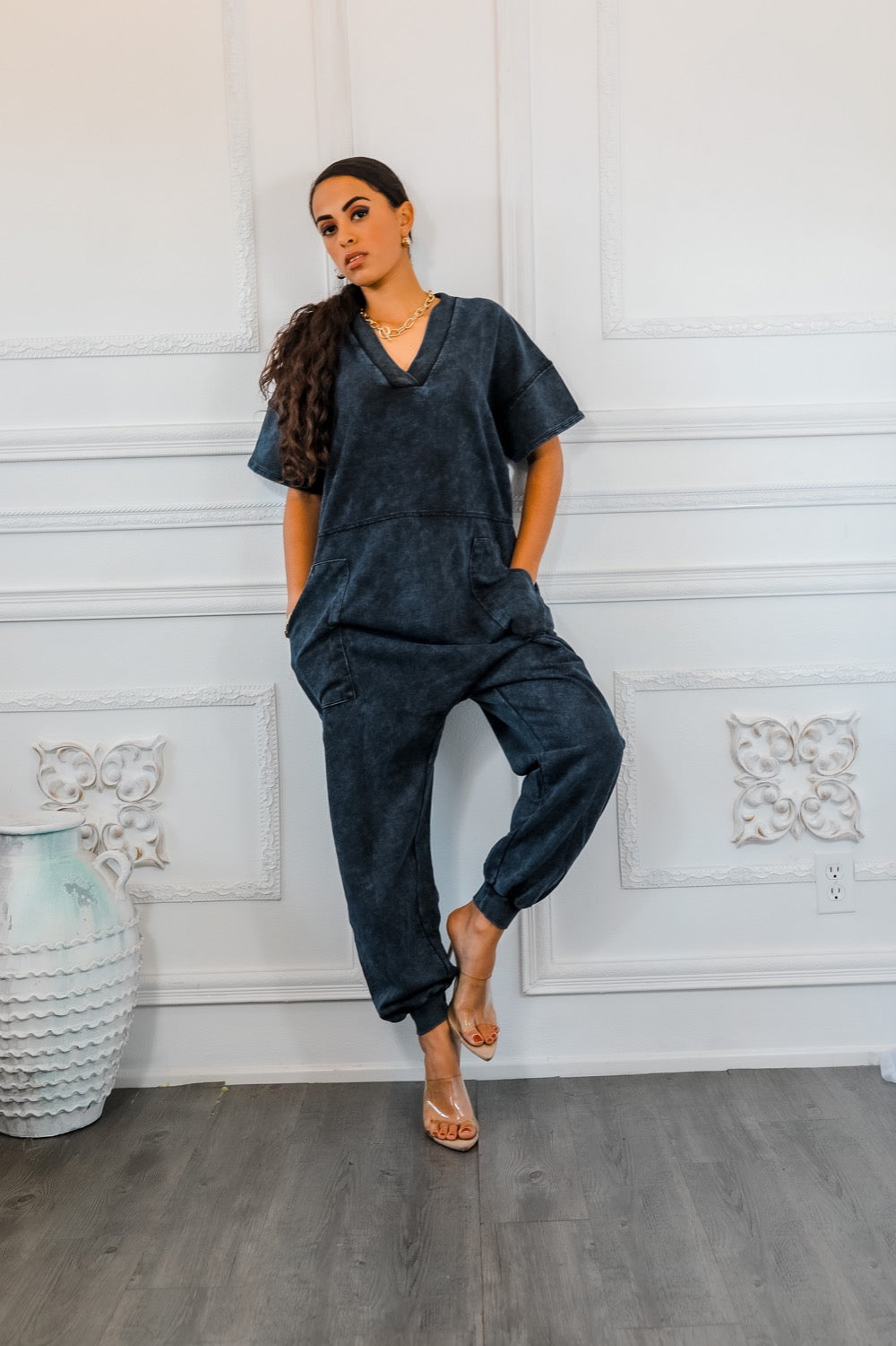 Bring It Back Mineral Wash French Terry Harem Jumpsuit