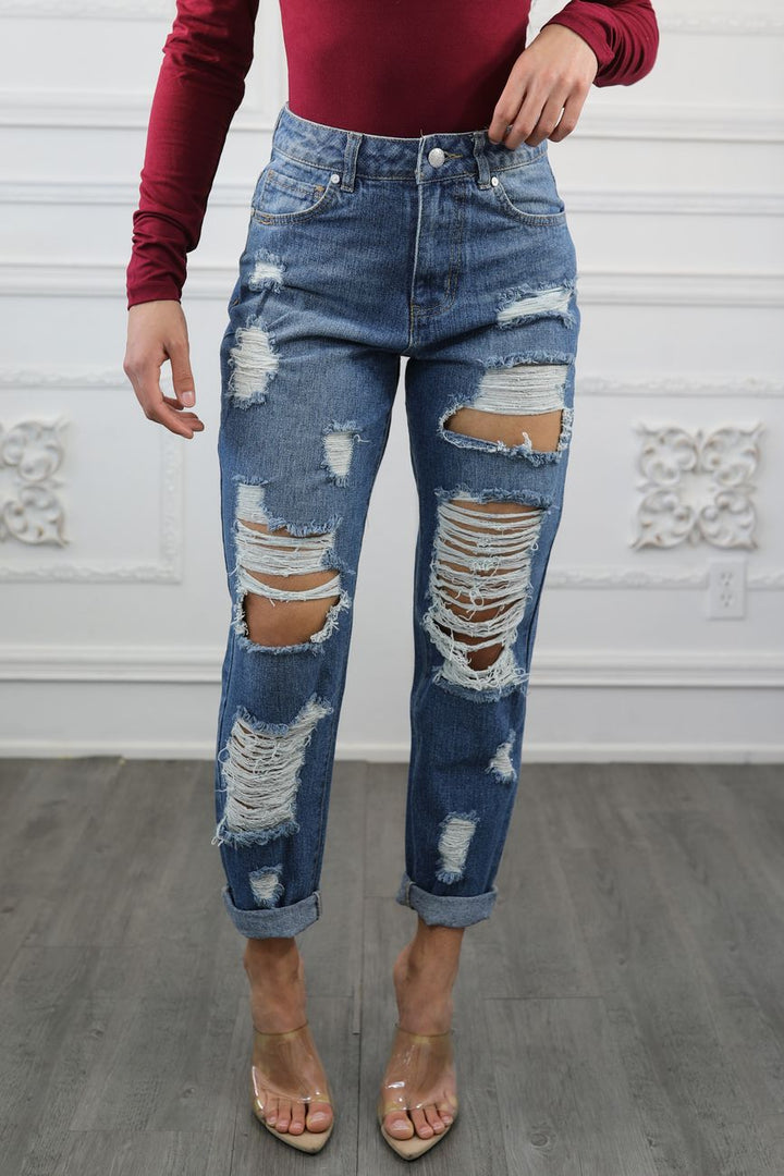 Destroyed and Ripped Maxed Out Boyfriend Jeans