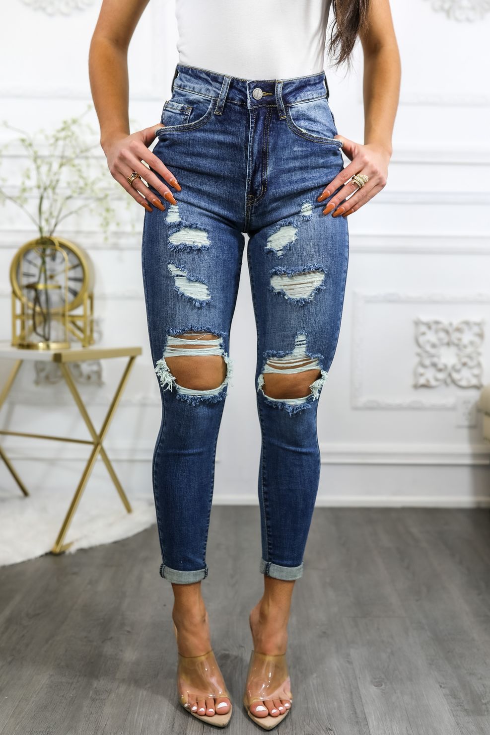 Roll Them Up Ripped N Distressed Ankle Cut Denim Jeans