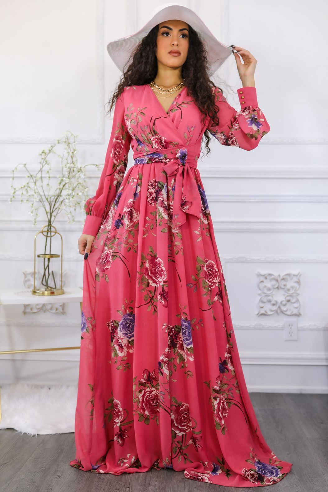 Malaysia Floral Maxi Dress Pink